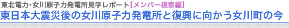 東北電力・女川原子力発電所見学レポート（メンバー視察編）
東日本大震災後の原子力発電所と復興に向かう女川町の今
