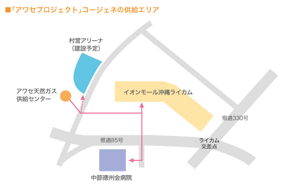 「アワセプロジェクト」コージェネの供給エリア