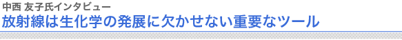 中西 友子氏インタビュー
放射線は生化学の発展に欠かせない重要なツール　
