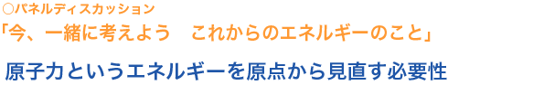 パネルディスカッション 「今、一緒に考えよう　これからのエネルギーのこと」原子力というエネルギーを原点から見直す必要性