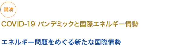 講演　
COVID-19 パンデミックと国際エネルギー情勢

エネルギー問題をめぐる新たな国際情勢

